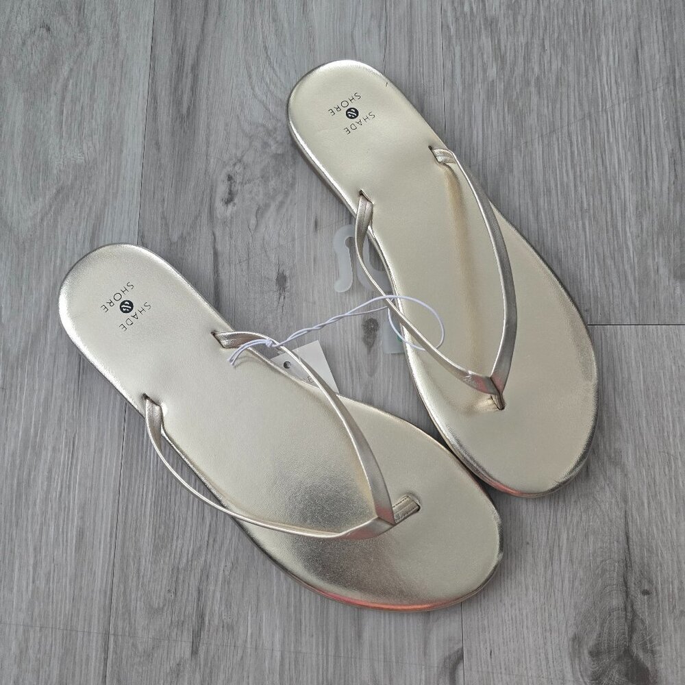 Shade & Shore gold metallic monochrome minimalist flip-flop slide sandals WMS 10